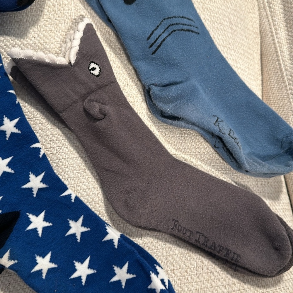 🦈 Grey & White Hammerhead Shark Crew Socks, Women’s Size 8.5-11